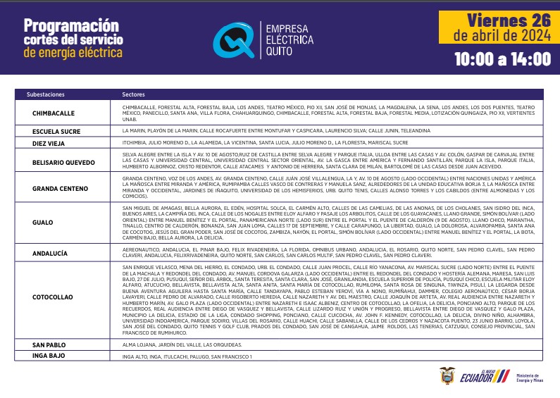 Horarios Quito