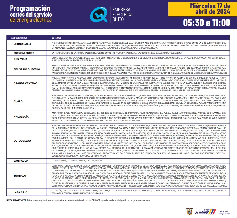 Horarios EEQ