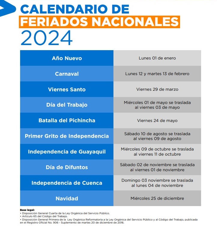 Calendario de Feriados Nacionales 2024