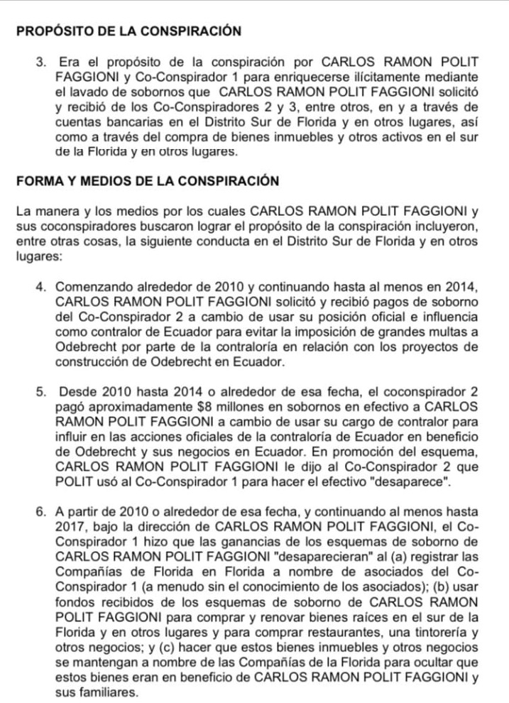 Documento de la acusación de EE.UU. contra Carlos Pólit