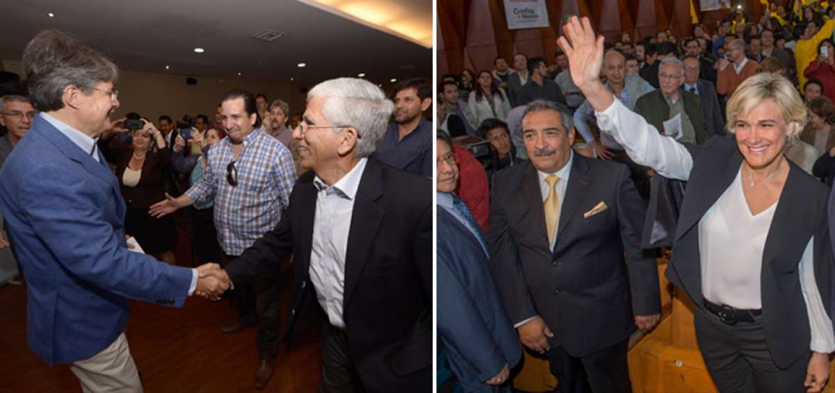 En la gr&aacute;fica izquierda, El presidenciable Guillermo Lasso saluda con Livio Espinoza, excomandante de la Marina. En la siguiente foto El exmilitar Mario Pazmi&ntilde;o, candidato del PSC, con la candidata a la Presidencia, Cynthia Viteri. 