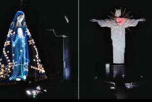 En Brasil, un show de drones unió en el cielo de Río al Cristo Redentor y la Virgen Aparecida.