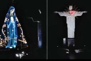 En Brasil, un show de drones unió en el cielo de Río al Cristo Redentor y la Virgen Aparecida.