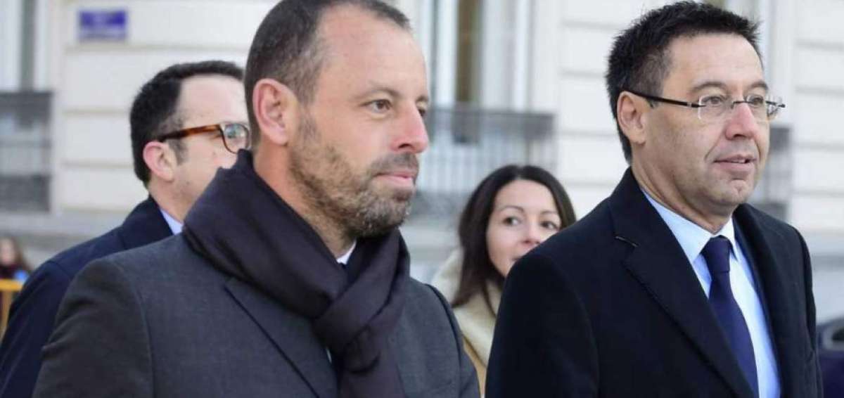 Josep Mar&iacute;a Bartomeu y Sandro Rosell, a su llegada a la Audiencia Nacional.