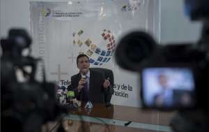 El ministro de Telecomunicaciones, Jaime Guerrero, durante la rueda de Prensa. Foto: Marco Salgado / El Tel&eacute;grafo 