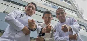 Desde la izquierda: Luis P&eacute;rez, Luis Llerena y &Aacute;ngel Armas, tres de los cuatro finalistas del reality digital En las Puertas del Horno que hoy culmina.   