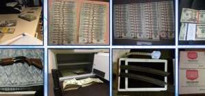 Como evidencias, los agentes decomisaron joyas, dinero en efectivo, armas, licores y cigarrillos.