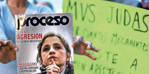 En las afueras de MVS Radio se produjeron manifestaciones a favor de la periodista Aristegui. Foto: Tomada de La Jornada