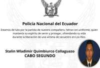 El Policía Stalin Quimbiurco murió tras operativo en Los Ríos.