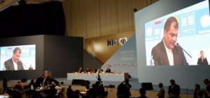 El presidente Rafael Correa durante su intervenci&oacute;n en el acto de inauguraci&oacute;n de H&aacute;bitat III.