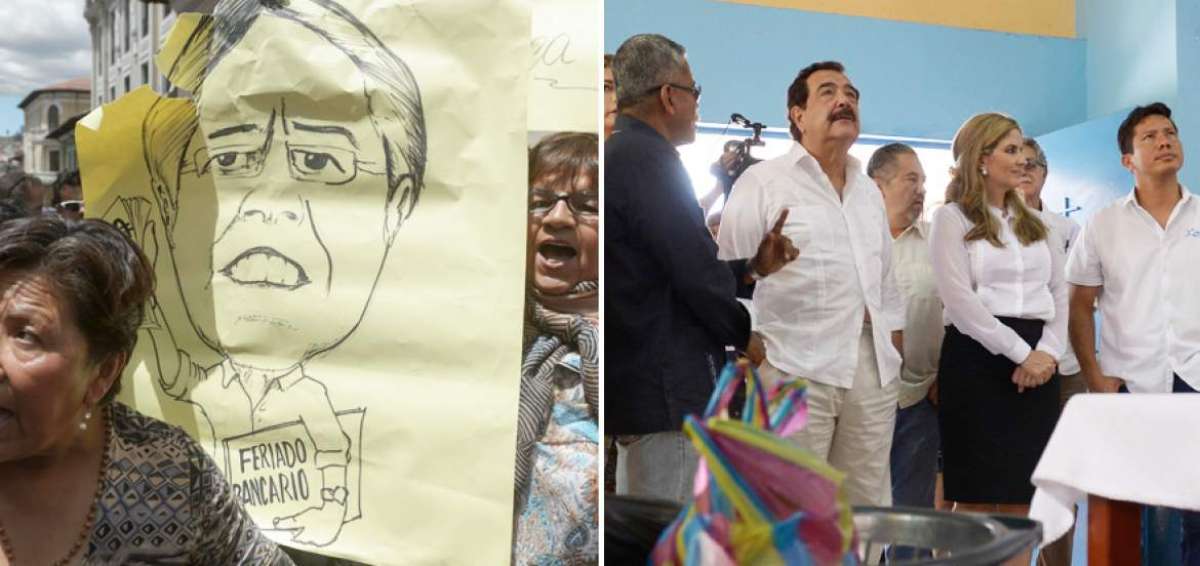 Alrededor de un centenar de ciudadanos, con consignas y carteles reprocharon al presidenciable de CREO, en el Centro Hist&oacute;rico de Quito. En Guayaquil, la entrega de dos iglesias remodeladas al sur de la ciudad no cont&oacute; con la asistencia de la precandidata presidencial por PSC y MG, Cynthia Viteri.