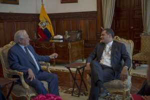 El presidente Correa se reuni&oacute; con el secretario general de las Naciones Unidas para el H&aacute;bitat, en el Palacio de Carondelet. Foto: Fernando Sandoval/ EL TEL&Eacute;GRAFO