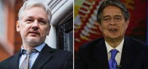 Julian Assange (izq.), fundador de WikiLeaks, y Guillermo Lasso, candidato presidencial y exgerente de Banco Guayaquil. 