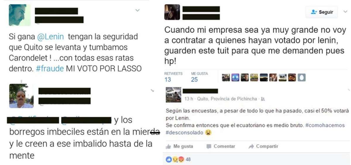 Capturas de pantallas de los insultos que circulan porque las encuestas dan ventaja a Len&iacute;n Moreno.