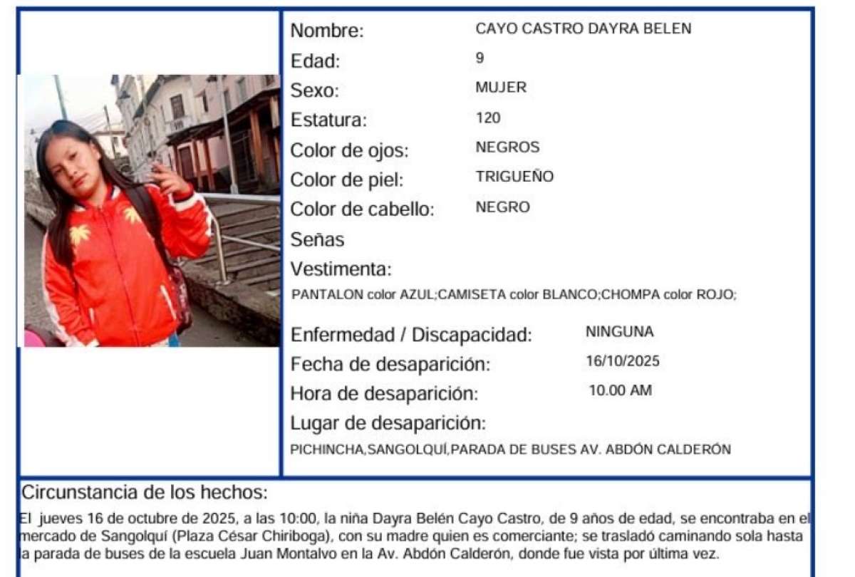 Localizan a Dayra Belén, de 9 años, tras activación de la Alerta Emilia