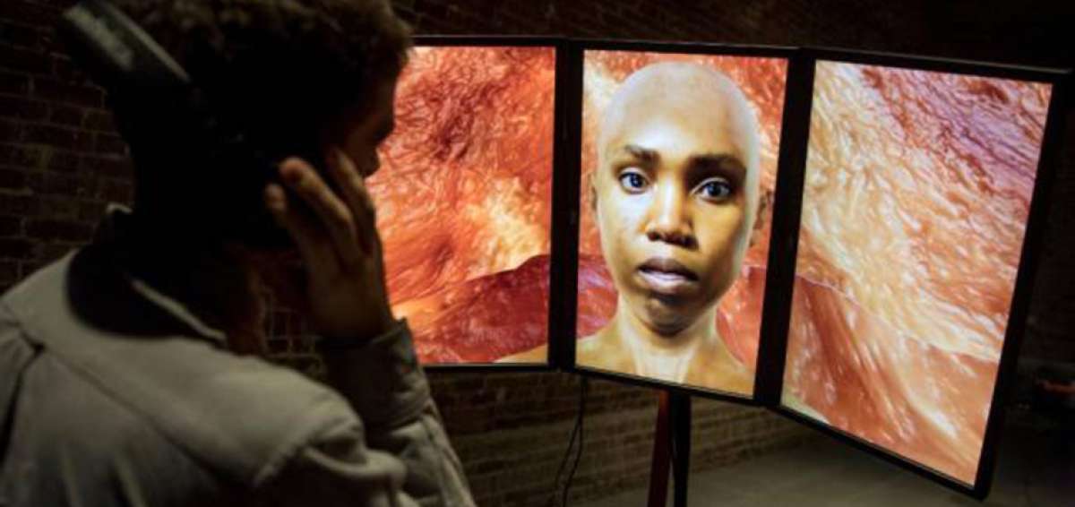 La obra en la foto es parte de la instalaci&oacute;n Wet and Wavy Looks, de la artista estadounidense Sondra Perry. 