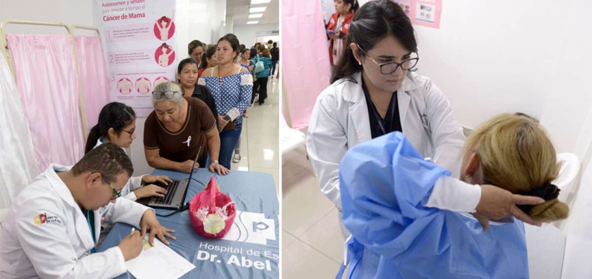 En el Hospital Abel Gilbert Pont&oacute;n, de Guayaquil, desde el lunes m&aacute;s de 80 mujeres acudieron para realizarse mamograf&iacute;as y otros ex&aacute;menes para prevenir el c&aacute;ncer. Una galena examina el seno de una usuaria. Las beneficiadas adem&aacute;s de la evaluaci&oacute;n aprenden a autoexaminarse e identificar se&ntilde;ales de la enfermedad en sus pechos.