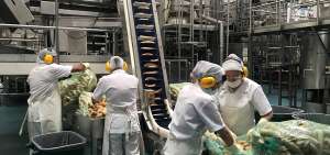Mujeres procesan y empacan pl&aacute;tanos en la f&aacute;brica de PepsiCo en Colombia. La planta genera 20.000 toneladas al a&ntilde;o y tiene 13 l&iacute;neas de productos.