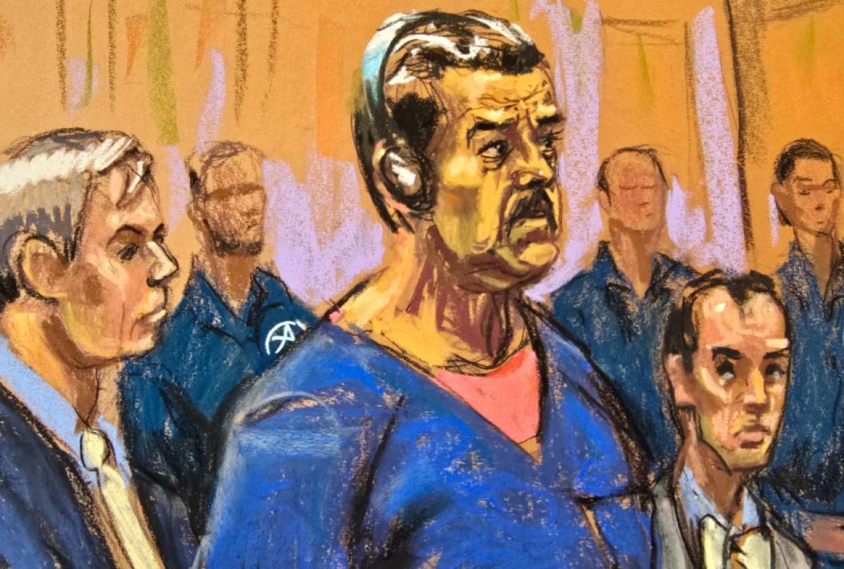 Fotograf&iacute;a de un dibujo de Jane Rosenberg donde aparece el presidente de Venezuela, Nicol&aacute;s Maduro, compareciendo ante un tribunal federal de Nueva York. 