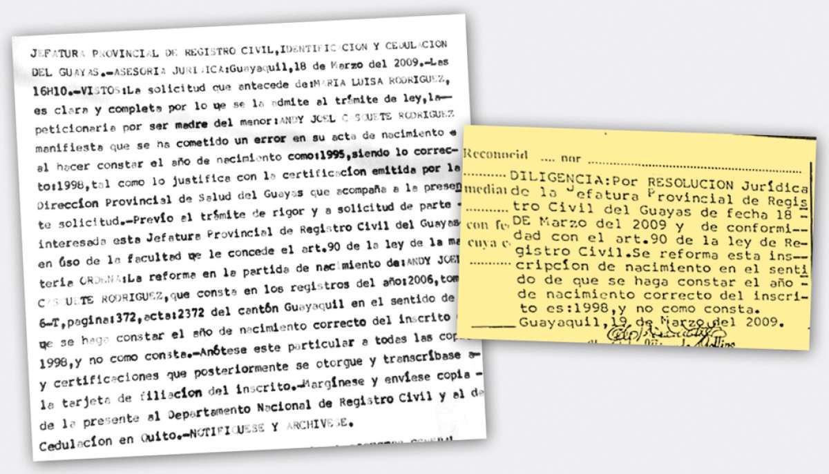 Resoluci&oacute;n con la que el Registro Civil acept&oacute; la correcci&oacute;n del a&ntilde;o de nacimiento de Casquete. 