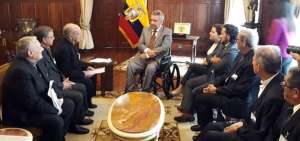 Miembros de la Conferencia Episcopal Ecuatoriana se reunieron el 16 de enero de 2019 con el presidente de la Rep&uacute;blica, Len&iacute;n Moreno.
