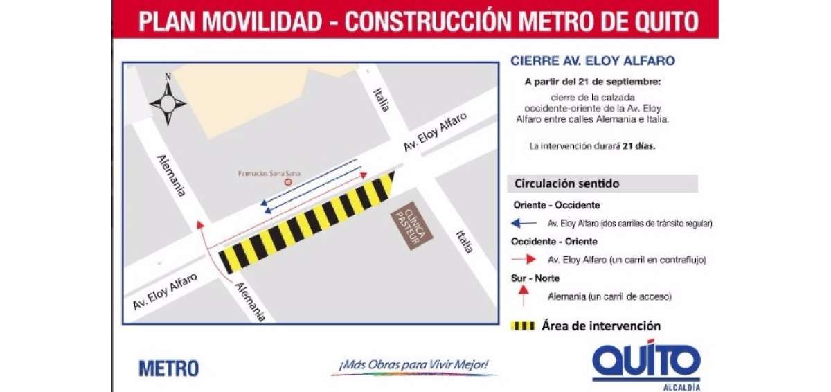 Cierre de la av. Eloy Alfaro se ampliar&aacute; 21 d&iacute;as por el Metro