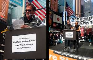 Al igual que escritores, actores e intelectuales, Tarantino subi&oacute; al palco para leer los nombres de 250 personas abatidas por la polic&iacute;a en los &uacute;ltimos 20 a&ntilde;os. Foto internet