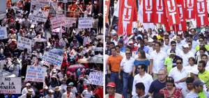 Decenas de carteles mostraban las solicitudes que los trabajadores tienen para el Gobierno.Nacional.