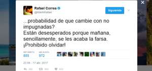 Correa: &ldquo;Piden imposibles legales para victimizarse y mantener la farsa&rdquo;