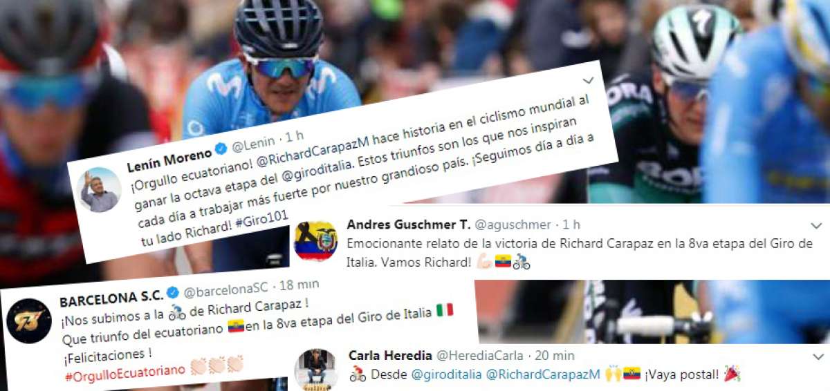 El presidente de la Rep&uacute;blica, Len&iacute;n Moreno, se uni&oacute; a las felicitaciones por el logro del carchense Richard Carapaz.