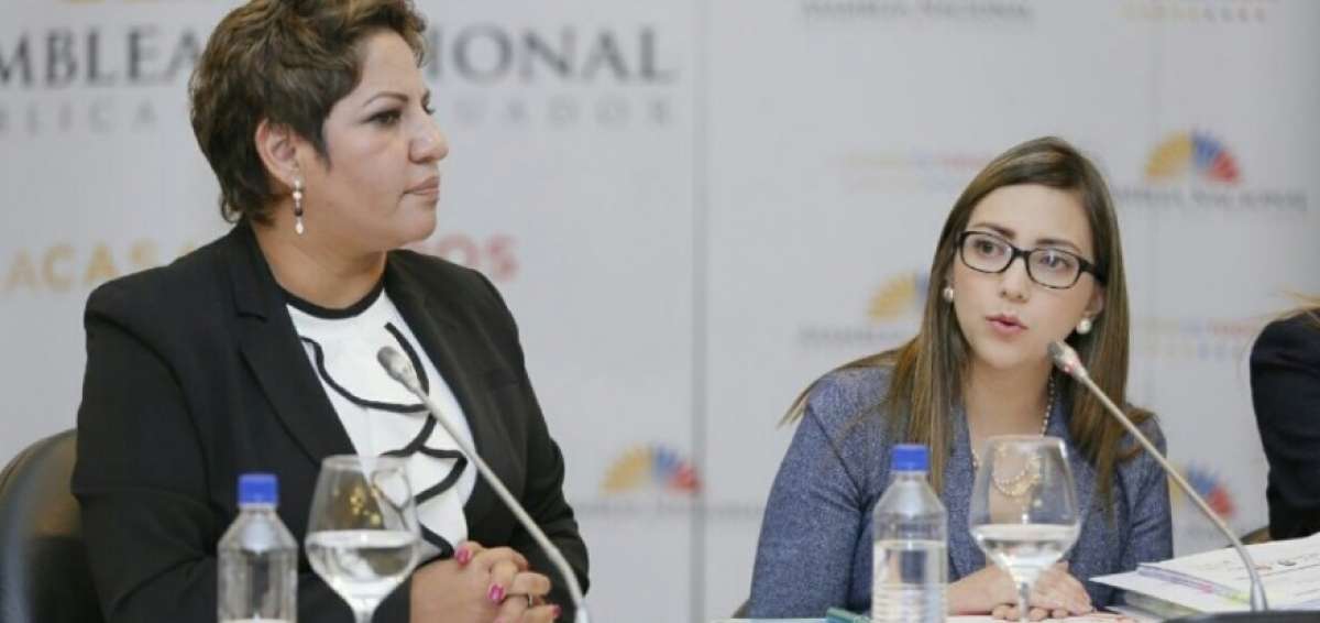 Mar&iacute;a Jos&eacute; Carri&oacute;n, presidenta de la Comisi&oacute;n y Ver&oacute;nica Espinosa durante la comparecencias.
