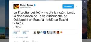 Correa sobre exministro: Si recibi&oacute; pagos (...) que reciba todo el peso de la ley, pero con pruebas