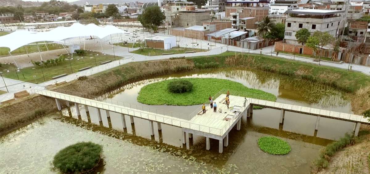 Vista panor&aacute;mica del humedal artificial que est&aacute; ubicado en el parque Las Vegas en el centro de Portoviejo, la obra entrar&aacute; en servicio en estos d&iacute;as.