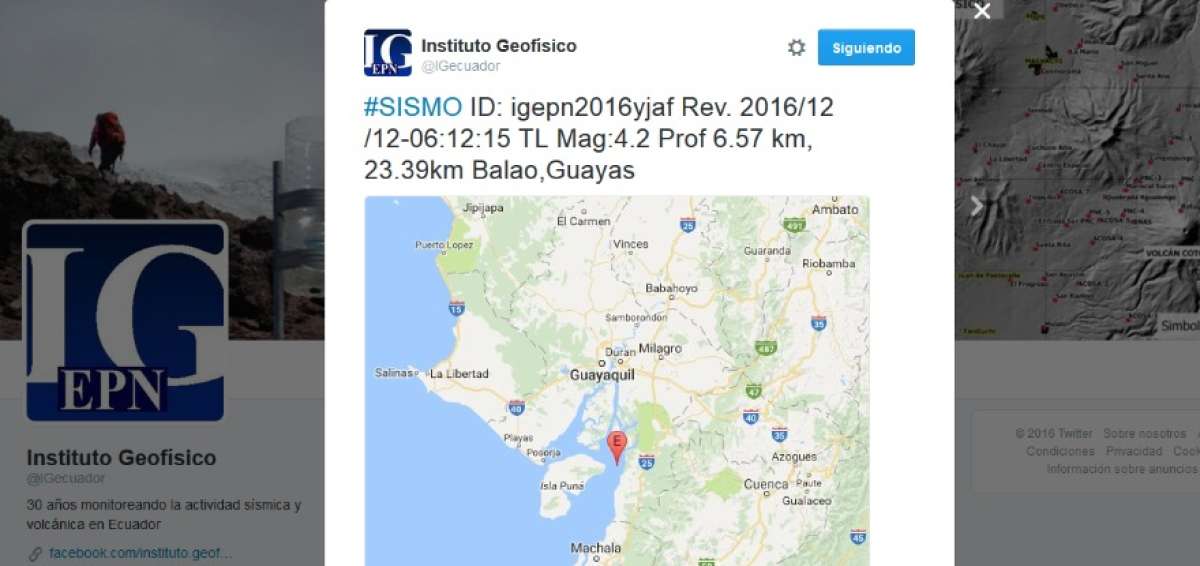 El sismo se registr&oacute; a las 06:12, seg&uacute;n el Instituto Geof&iacute;sico. 