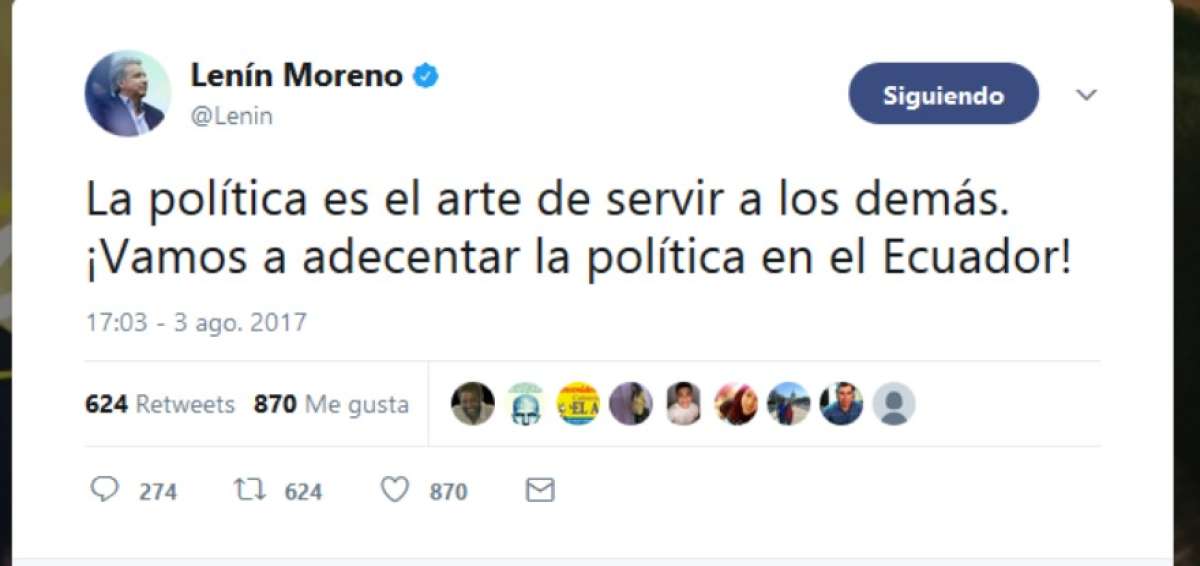 Len&iacute;n Moreno: "&iexcl;Vamos a adecentar la pol&iacute;tica en el Ecuador!"
