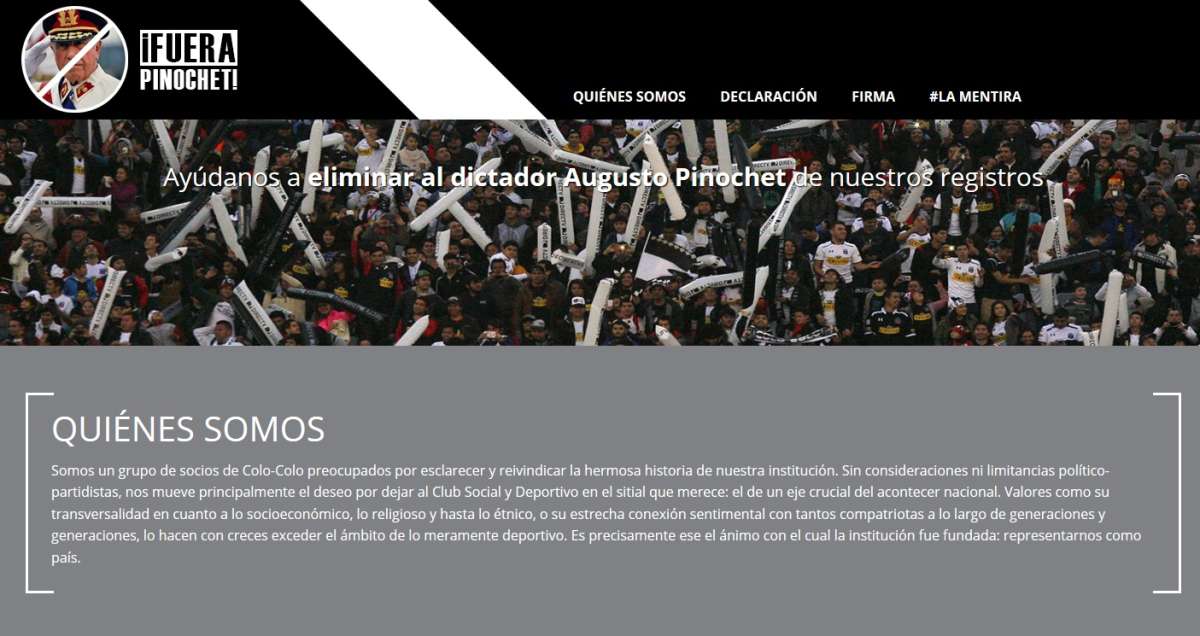 Captura de pantalla de la p&aacute;gina http://www.fuerapinochet.cl/ 