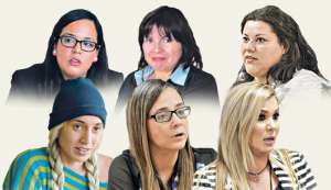 En la parte superior: Inti Kory Quevedo, Irene Le&oacute;n y Andrea Crespo. Abajo: Nathalie Vergara, Tina Zerega y Carolina Jaume. Composici&oacute;n de El Tel&eacute;grafo