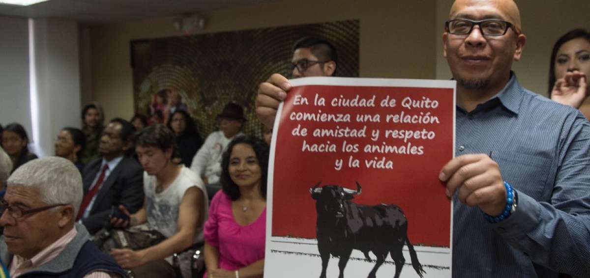 Manifestantes en contra de las corridas de toros llegaron hasta el Consejo. 