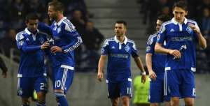 Jugadores del Dinamo luego de su victoria ante el Porto. Foto: AFP 