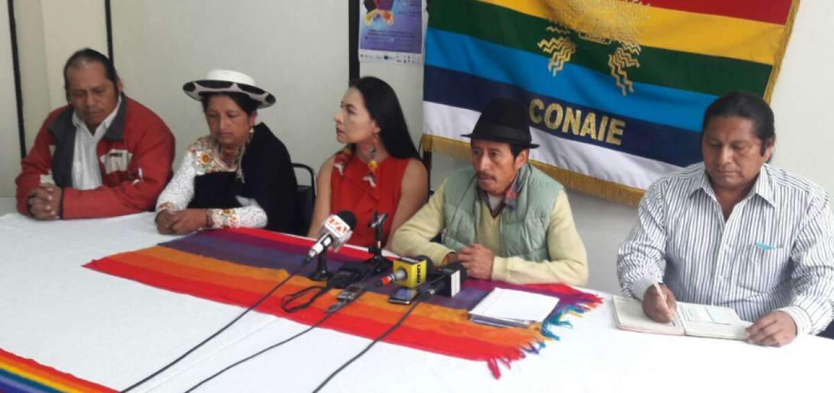 La dirigencia ind&iacute;gena brind&oacute; una rueda de prensa en Quito. 