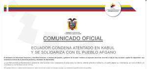Ecuador condena atentado terrorista en Afganist&aacute;n