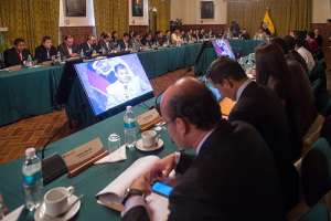 El presidente Rafael Correa lidera el taller que se realiza en Carondelet. Foto: John Guevara / El Tel&eacute;grafo