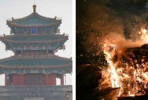 Un incendio consumió el pabellón Wenchang del templo Yongqing, en Jiangsu, China. No hubo heridos y las autoridades investigan las causas. 