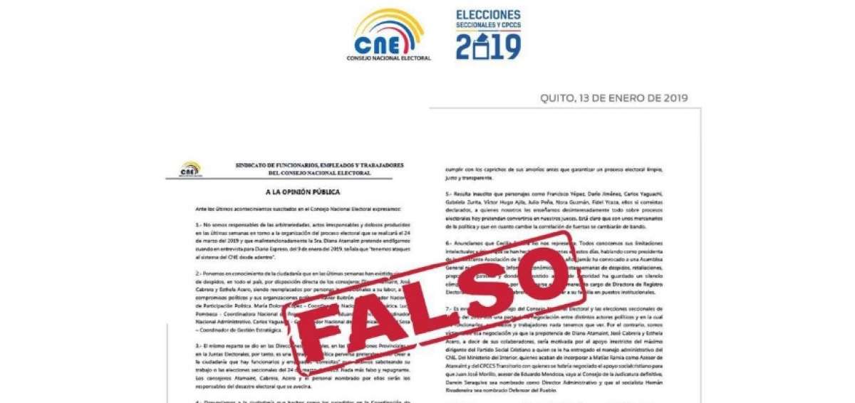 CNE aclara que documento que circula en redes sociales es falso