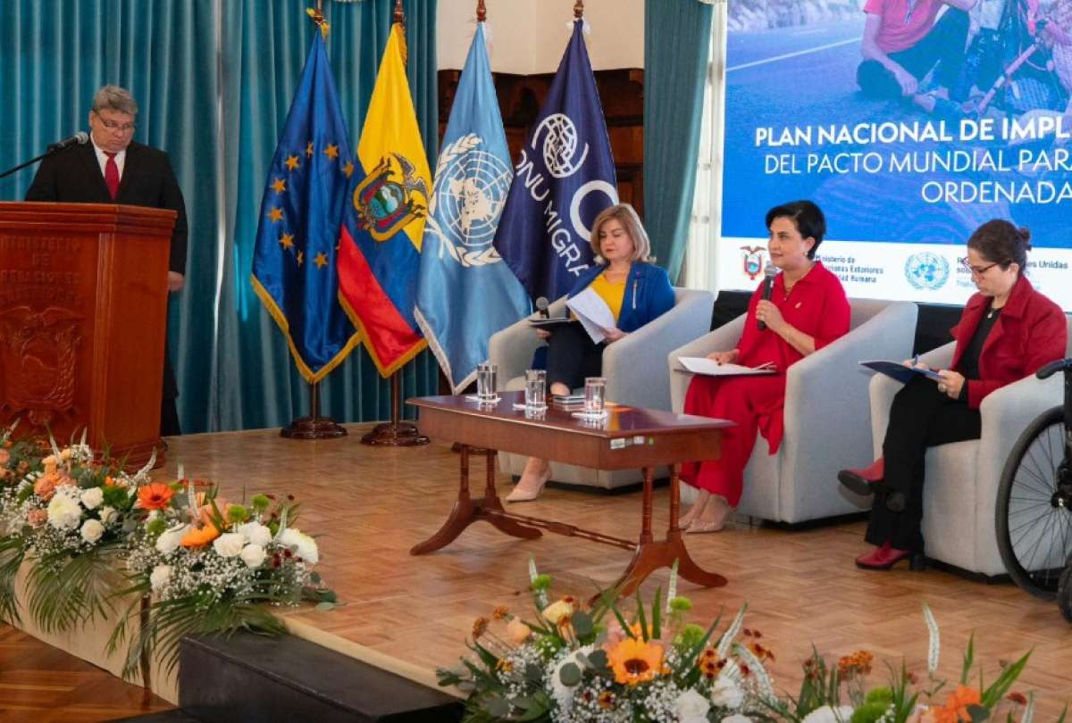 La canciller Gabriela Sommerfeld encabezó la presentación del Plan Nacional de Migración 2025-2029 en Quito.