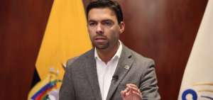 El presidente del CNE, Juan Pablo Pozo, durante la cadena nacional.