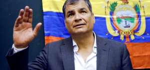 El expresidente de Ecuador Rafael Correa durante el acto "Am&eacute;rica latina en disputa", en la Universidad Complutense de Madrid.  