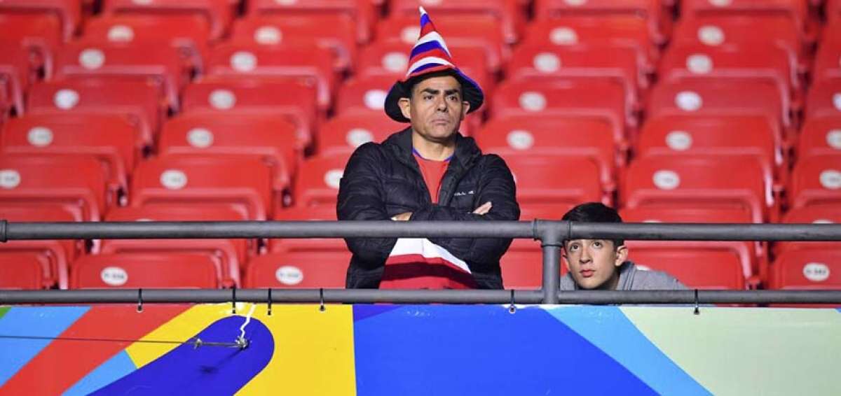Un solitario hincha en las gradas vac&iacute;as del estadio Morumb&iacute;.