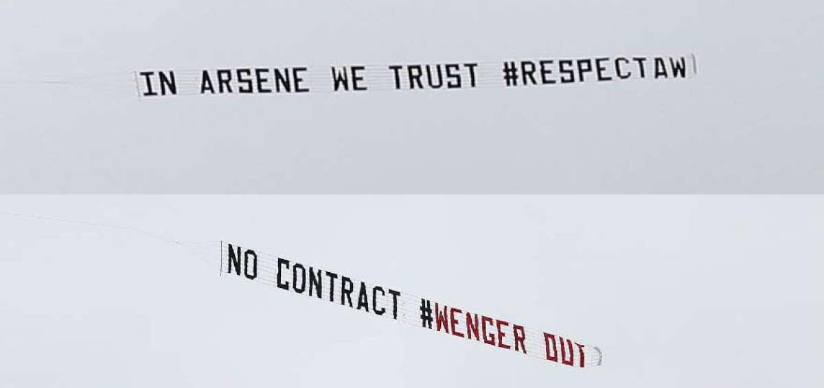 Hinchas enviaron mensajes en avionetas a Wenger
