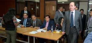 El fiscal general del Estado, Carlos Baca Mancheno, particip&oacute; en la audiencia de formulaci&oacute;n de cargos contra los tres jueces suspendidos.